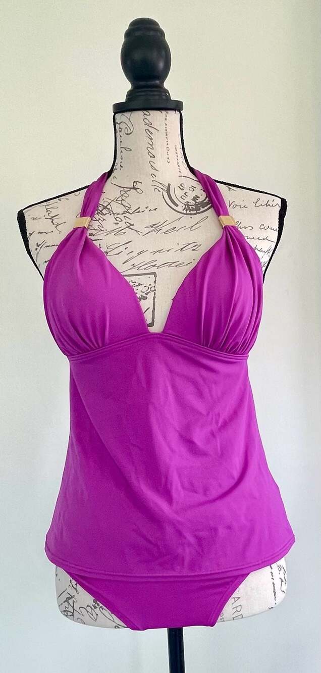 Victoria's Secret Purple Halter Tankini Swimsuit Set with Gold Hardware Size M